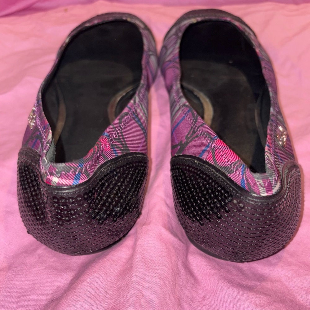 Coach purple plaid black sequin bling ballet flats shoes size 9.5B - Picture 4 of 6